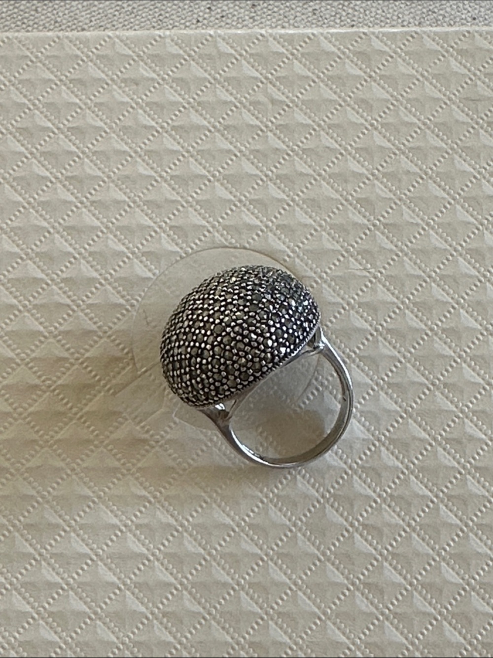 Marcasite Sterling Silver Dome Cocktail Ring - 925 Silver - Picture 4 of 6